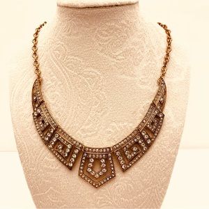 Egyptian Revival Statement Necklace Gold/Bronze Crystals 18” with a 2” extender